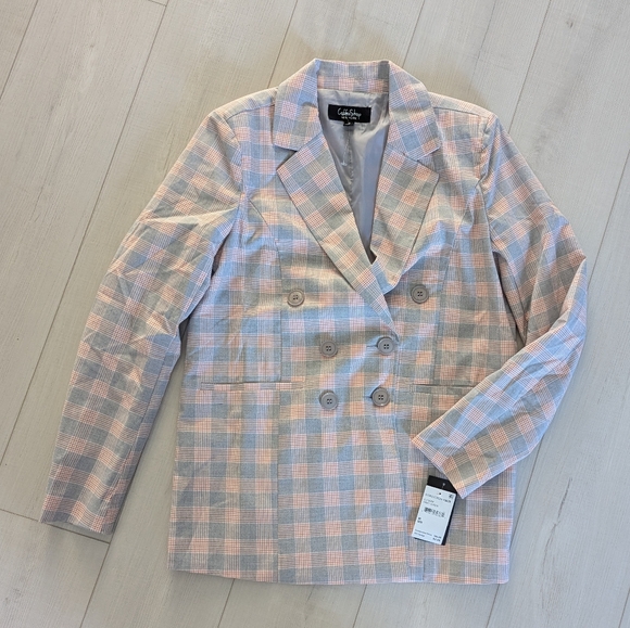 Coffee Shop plaid gray Double Breasted Blazer blushed pink - Picture 7 of 8